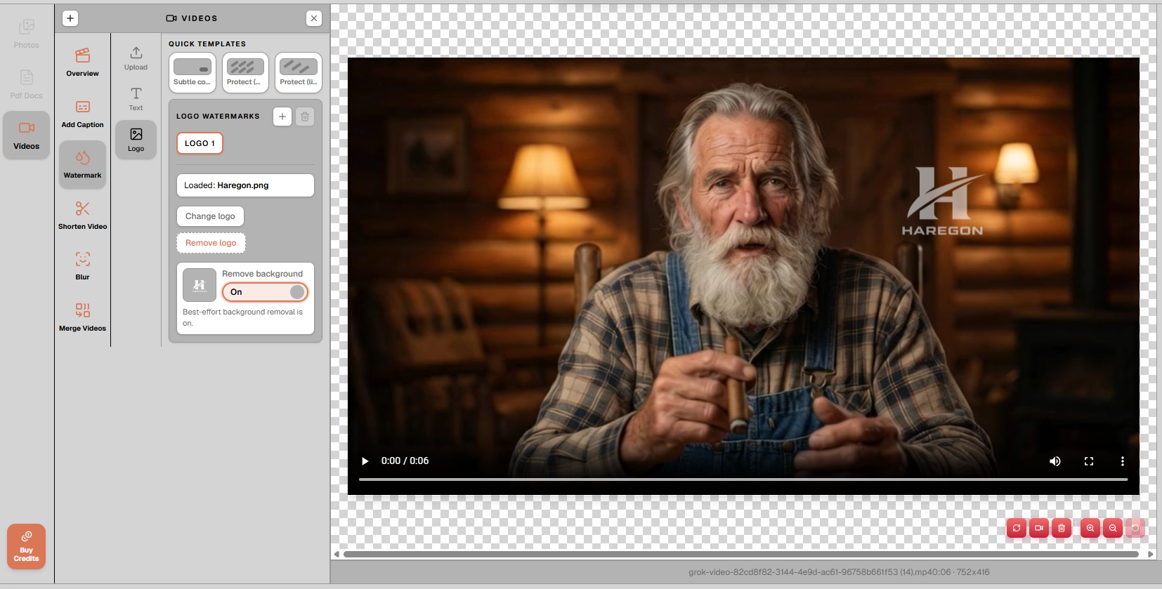 Video watermark visibility timing controls on a timeline